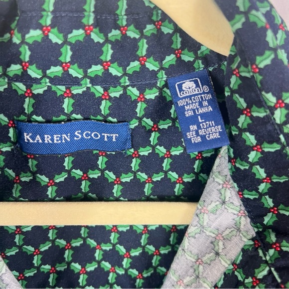 Karen Scott Holiday Holly Button Down Shirt - Picture 2 of 5